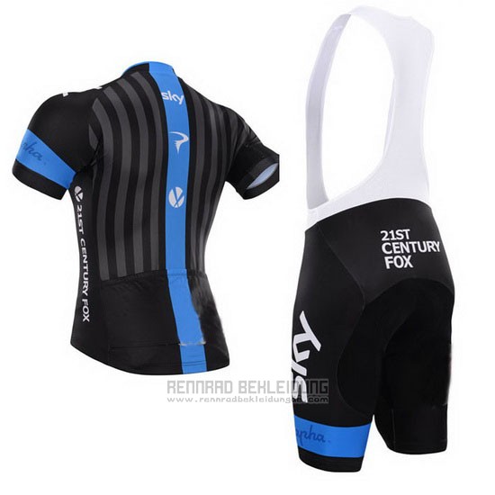 2015 Fahrradbekleidung Sky Azurblau und Shwarz Trikot Kurzarm und Tragerhose - zum Schließen ins Bild klicken